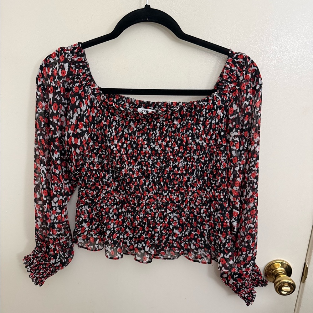 Bar III Red and Black Floral Blouse